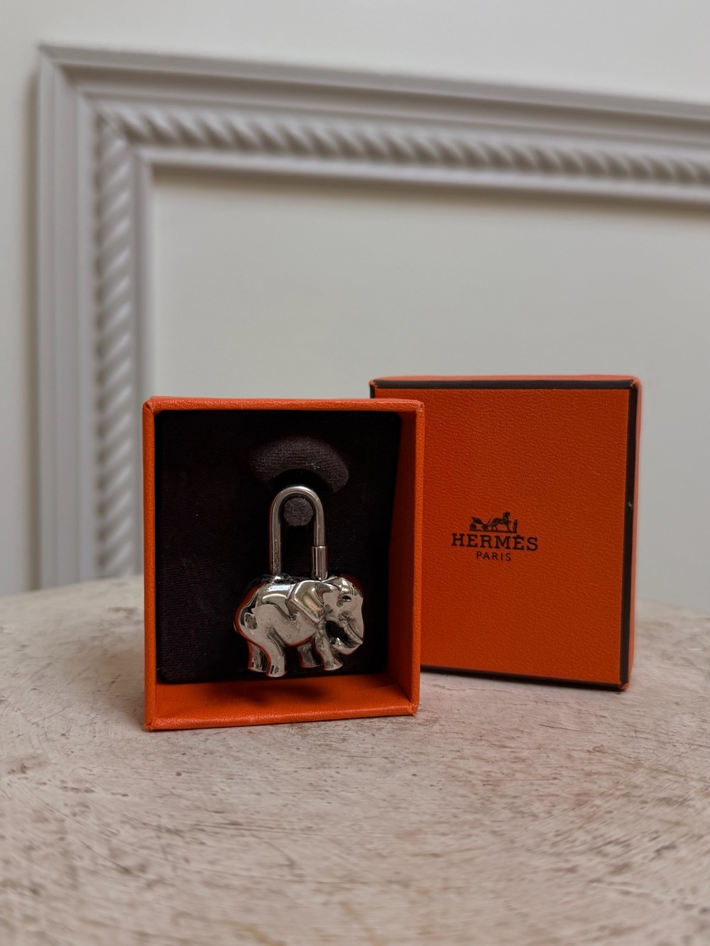 Hermes Cadena Silver Elephant Padlock/Bag Lock
